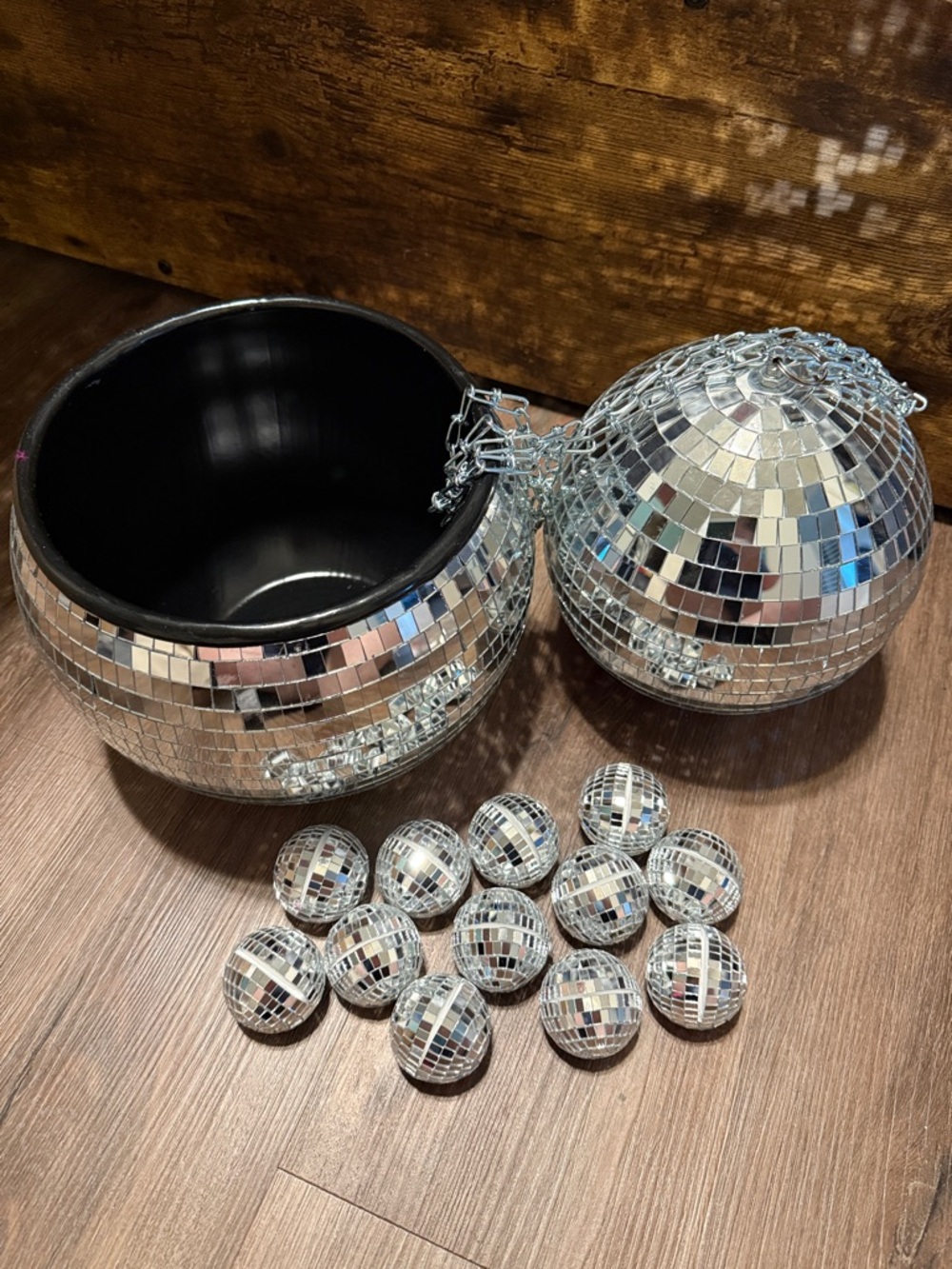 Disco Ball Party Set - Ice Bucket, 12 Photo Stands, 7 inch Disco Ball with Chain